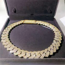 20mm 4 Rows Hand Set Mens Necklace 10k Yellow Gold Vvs Moissanite Dia Cuban Link Chain