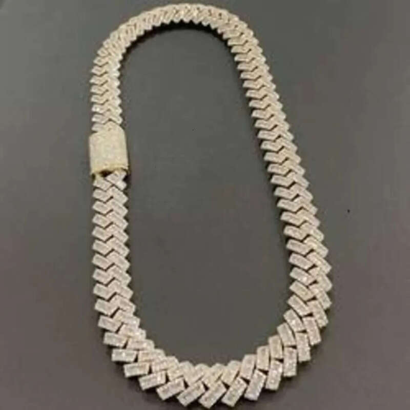 15mm Baguette Iced Out Sier Hiphop VVS Dia Moissanite Cuban k Chain