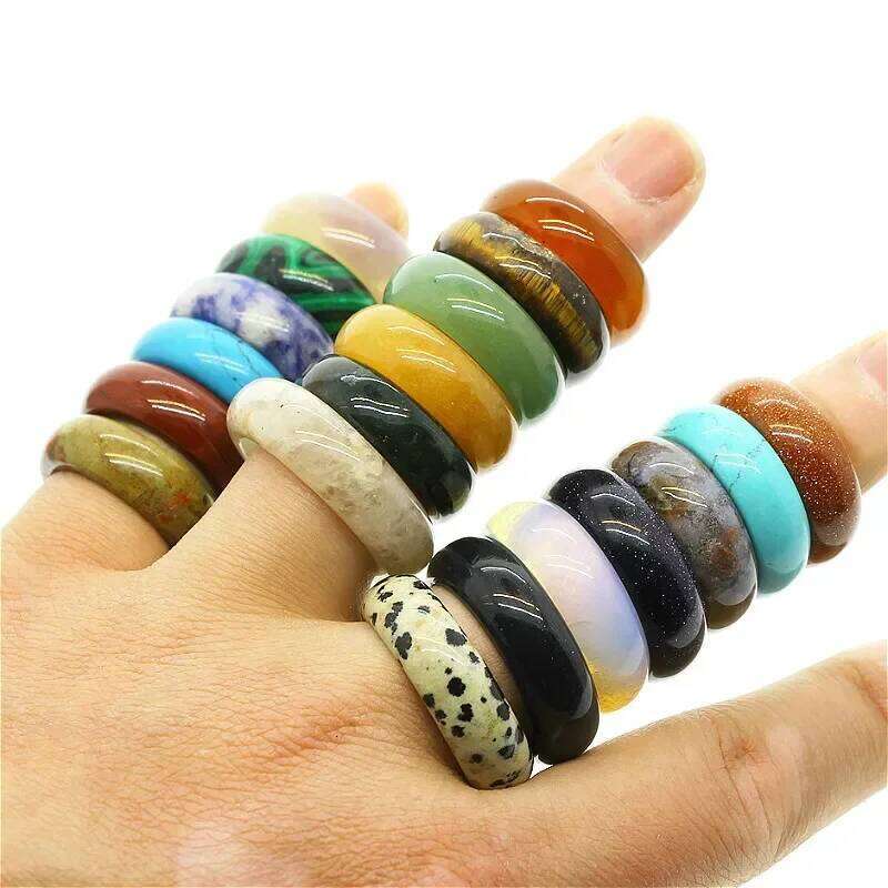 Natural semi-precious Stone Attractive Unisex Ring Jewelry Agate Various Gemstone Rings Two Models Face Width 6/8mm