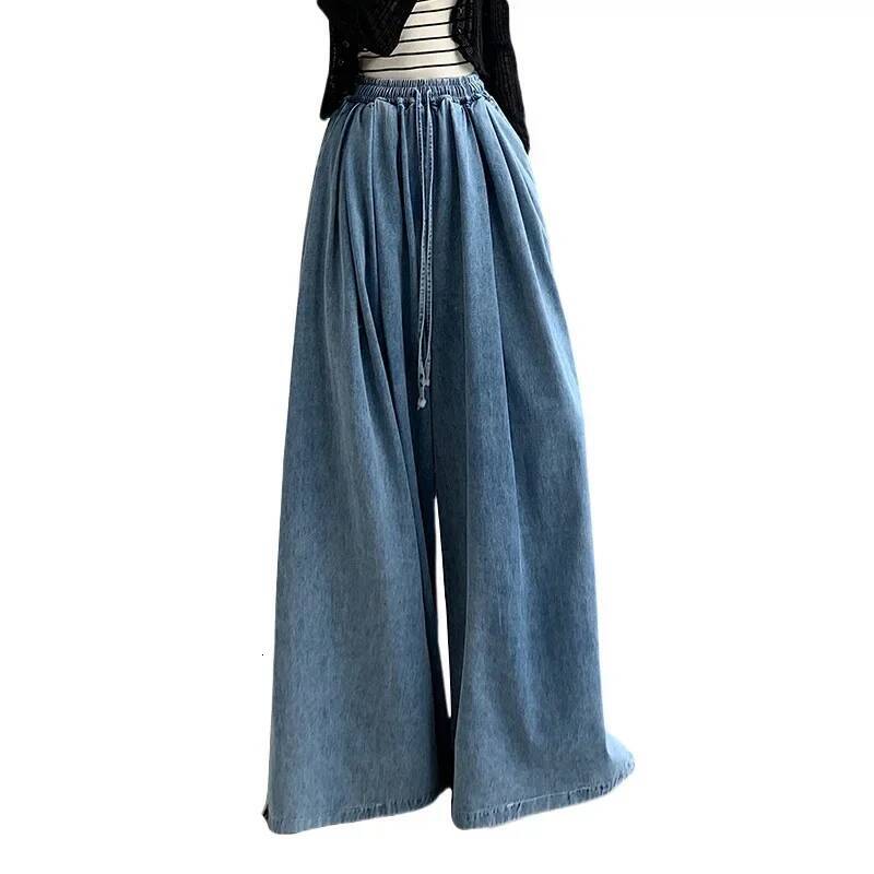 2024 Autumn New Loose-Fit Plus Size Women's Jeans Slimming Wide-Leg Ground-Length Simple Style Casual Ladies Pants dongdumaoyi