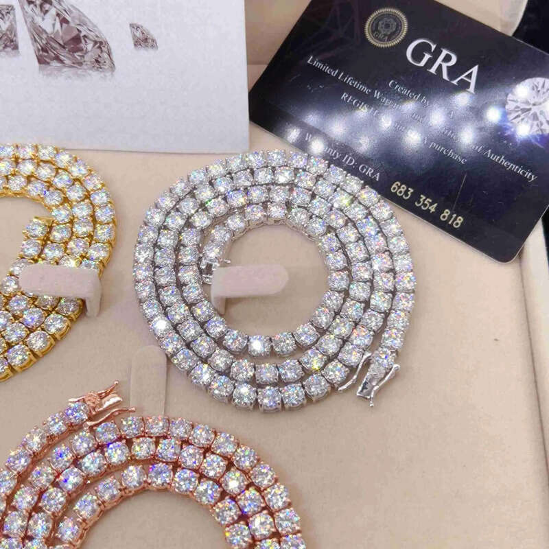 Designer Jewelry Good Price Gra Certified Vvs Moissanite Sterling Sier Solid Gold Tennis Chain