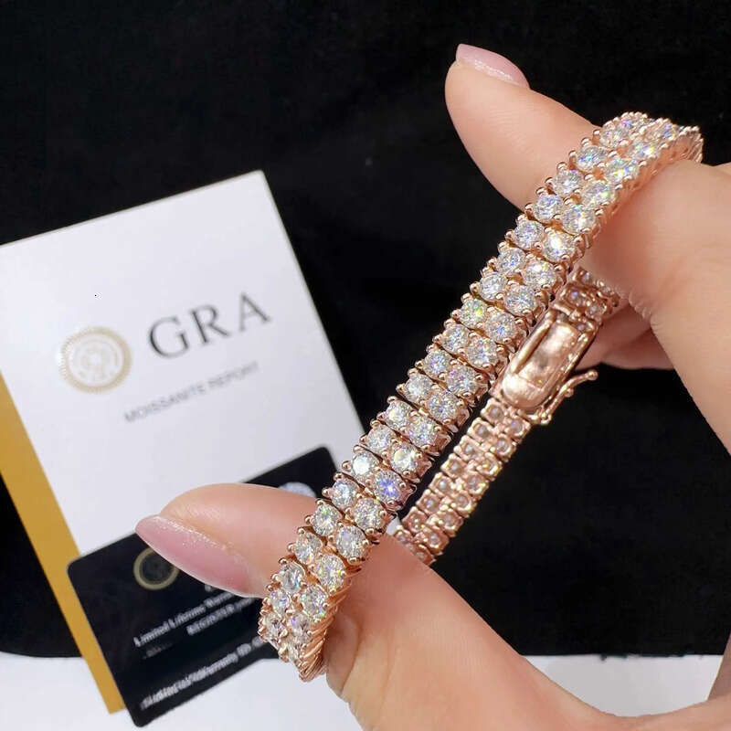 New design two rows real gold plated bracelet sterg sier vvs moissanite hip hop jewelry lab dia tennis chai