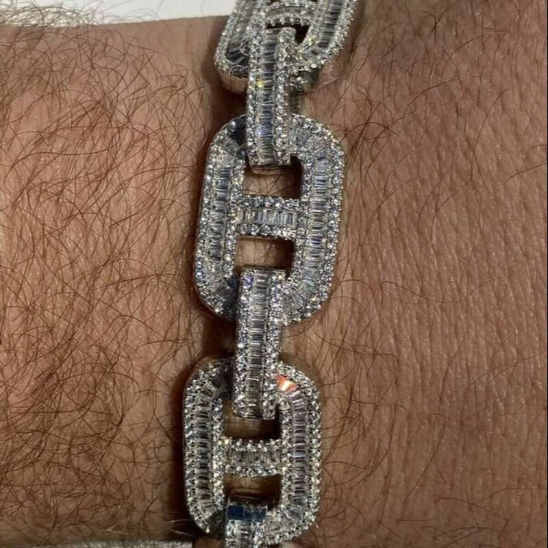 Ice out bracelet moissanite chain Vvs Cuban Chain Link Baguette Moissanite Dia Mariner