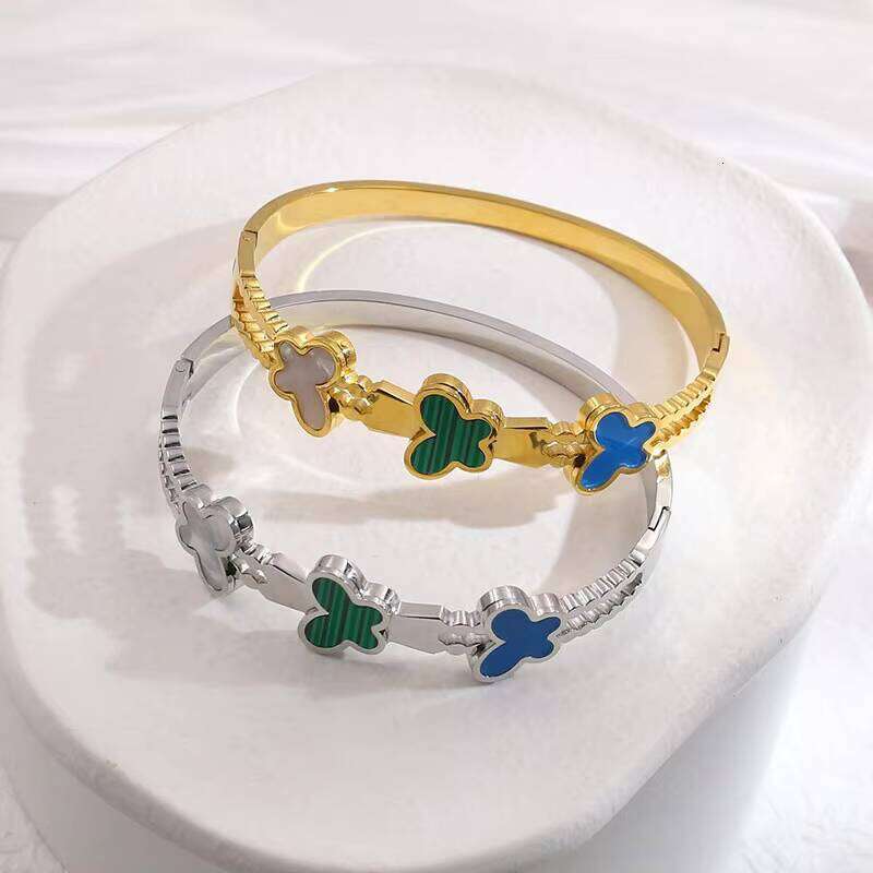 Open Black and White Shell Butterfly Bangle Blue Enamel moissanite chain Matte Fashion Women's Bracelet
