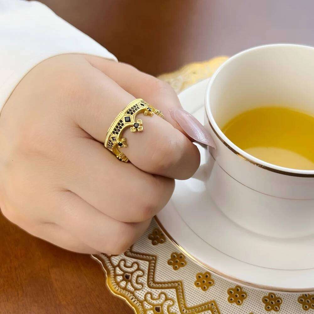 Royal Power Crown Golden Ring in Sterling Sier Victorian Vintage Gift for Men Women Europe Summer New Fine Jewelry