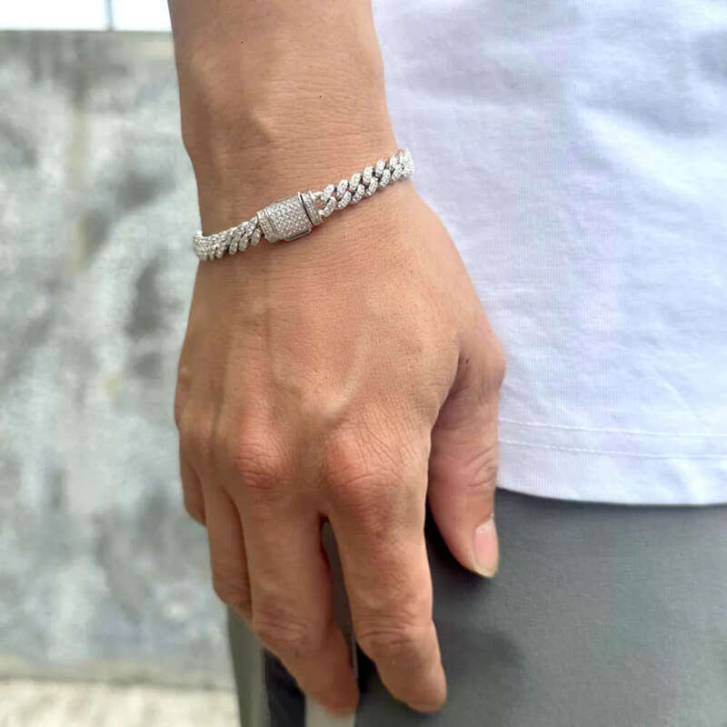 bracelet pendant necklaces fine jewelry 8mm VVS moissanite necklace cuban k sterg sier women men chain miami cubank