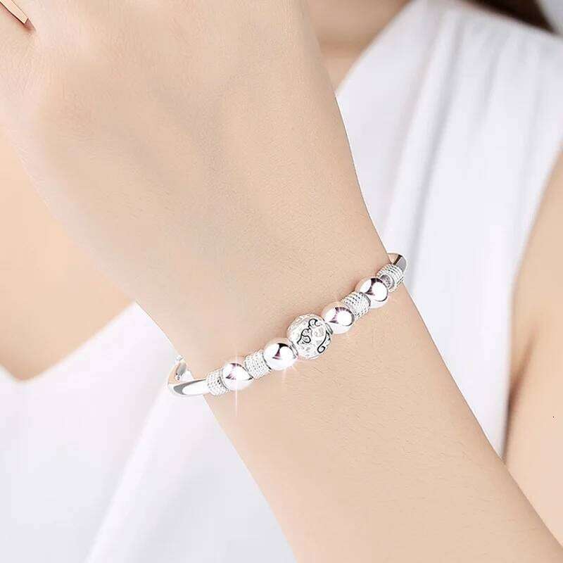 Charms Sterling Sier Bangle For Women Original Adjustable Lucky Bead Bracelets Party Wedding Fine Jewelry