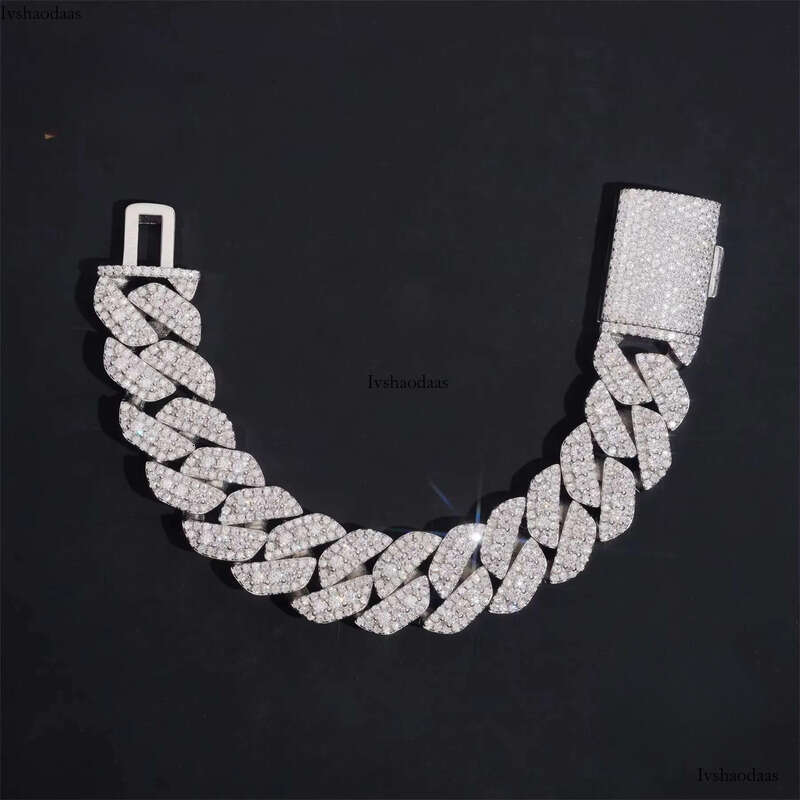 New Arrivals 18mm Man Design White Gold Jewelry Fashion Style Hip Hop S Moissanite Dia Miami Cuban Link Bracelet