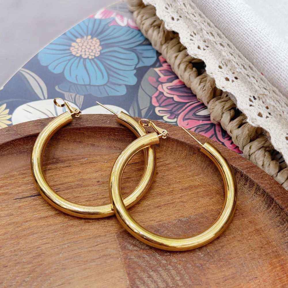 Earrings Hoops Fashion Copper Women Metal Round Stainless Steel Womens Jewelry 250930