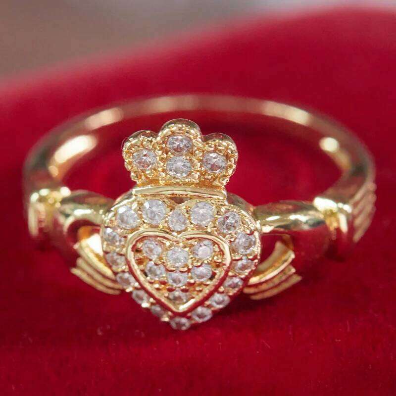 Creative Heart Crown Shape Women's Fashion Set Shiny Zirconia Engagement Party Ring Jewellery Romantic Valentine's Day Gift