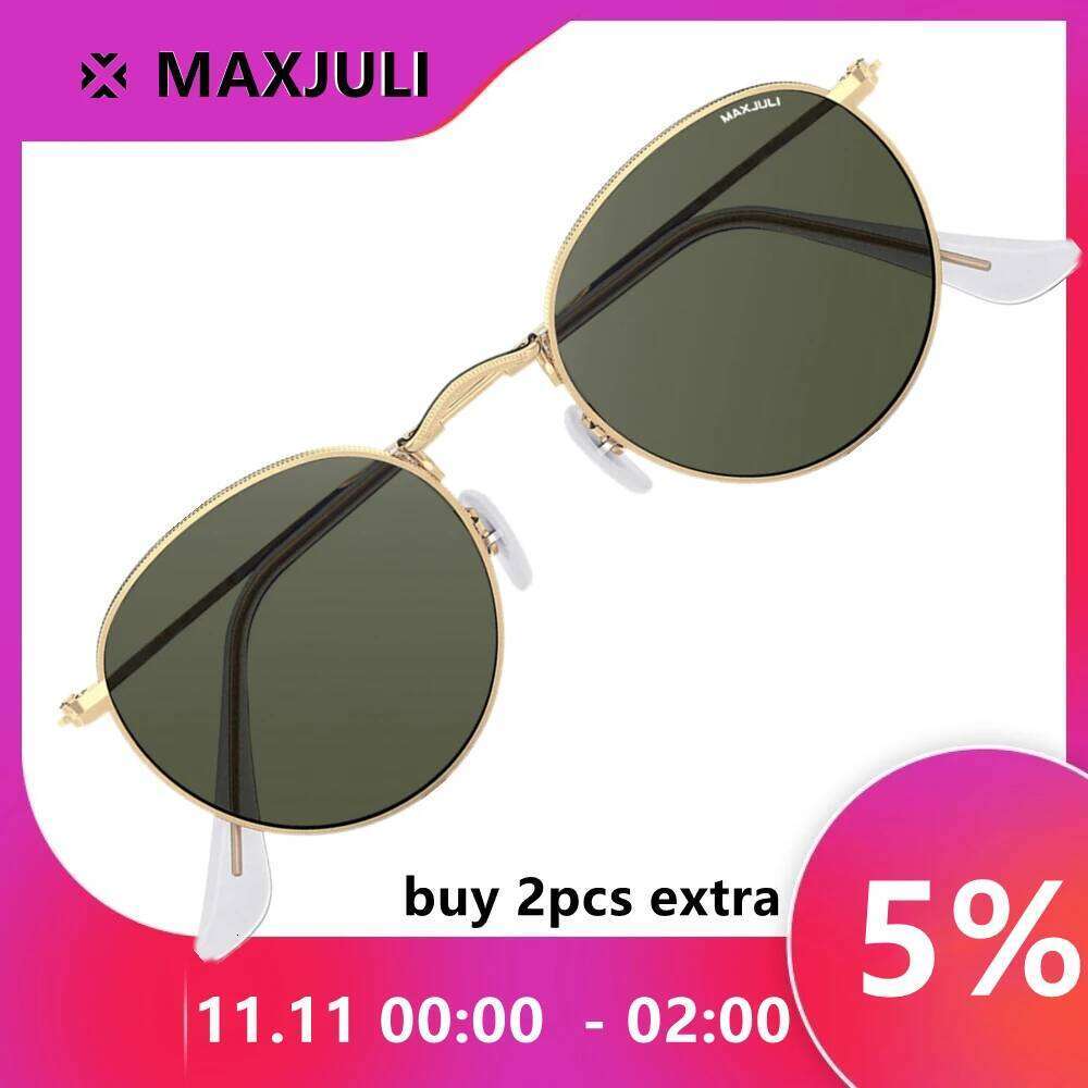 JULI Classic Round Sunglasses for Men Women UV400 Protection Glass Len Gafas De Sol 8802