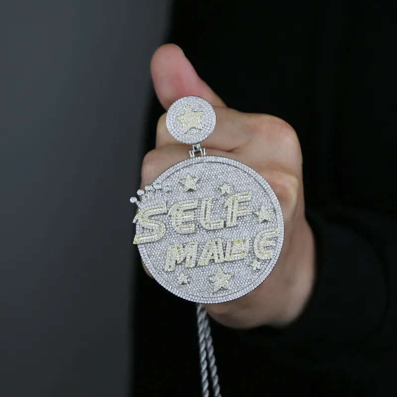 necklace moissanite chain Self Made Letter Iced Out Pendant for MenCubic Zirconia Cz Charm Gold Plated Hip Hop Fashion Jewelry