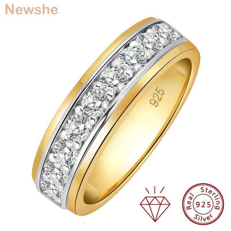 Newshe Sterling Sier Moissanite Wedding Rings for Men Half Eternity Brilliant Round Imitation Dia Engagement Band