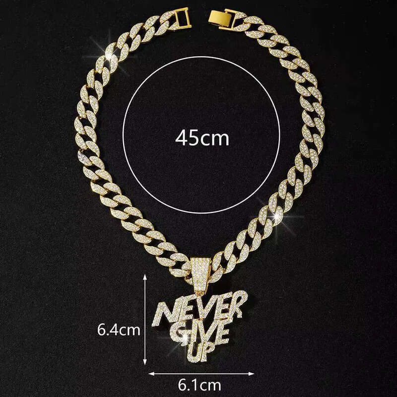 DHCollection Unisex Hip Hop Never Give up Pendant with Cuban k Chain Gold and Sier Plated for Gift or Party