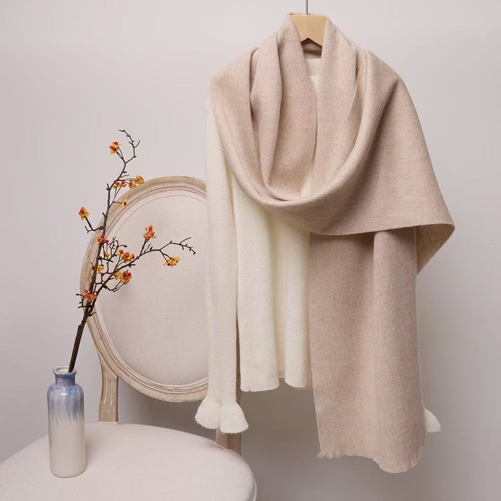 T1950 pure wool scarf neck warm autumn and winter all-match solid color short tassel wool