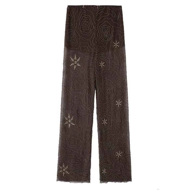 HXAO 2025 Beaded Tulle For Woman Baggy Sequin New In Pants Spring Summer Semi Sheer Women's Trousers 088 dongdumaoyi