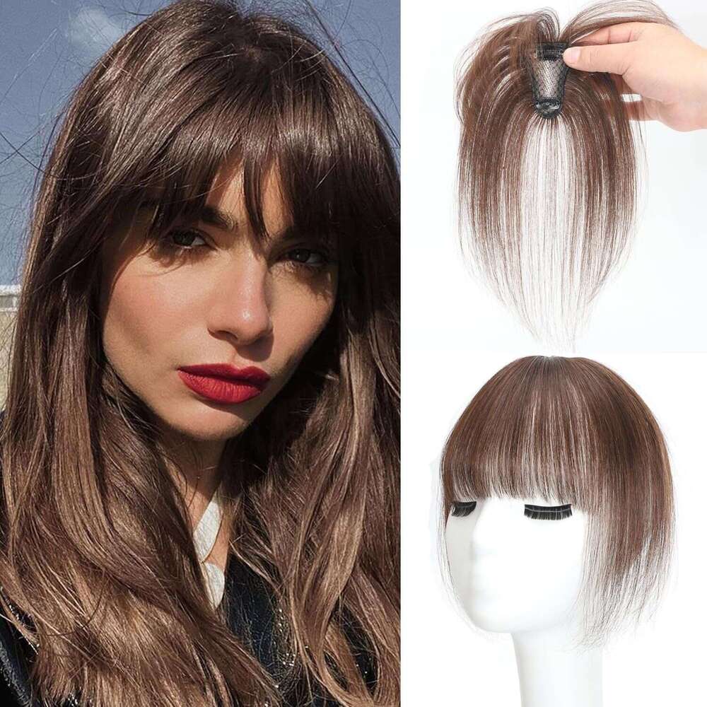 100% Human Hair Air Small T 360°Covering Wipsy Bangs Handwoven French Hairpiece for Women 10inch