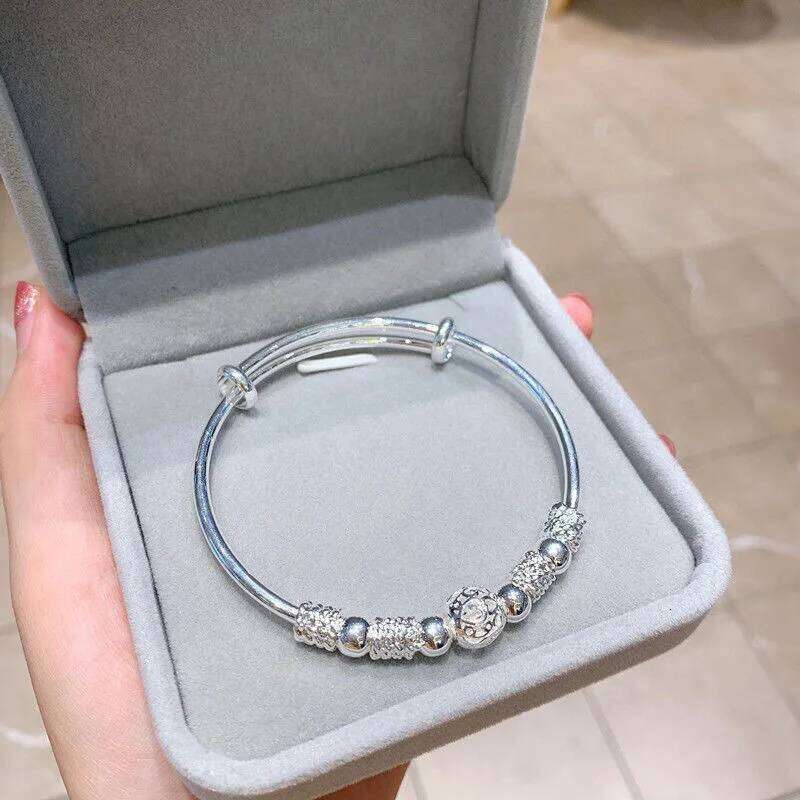 Charms Sterling Sier Bangle For Women Original Adjustable Lucky Bead Bracelets Party Wedding Fine Jewelry