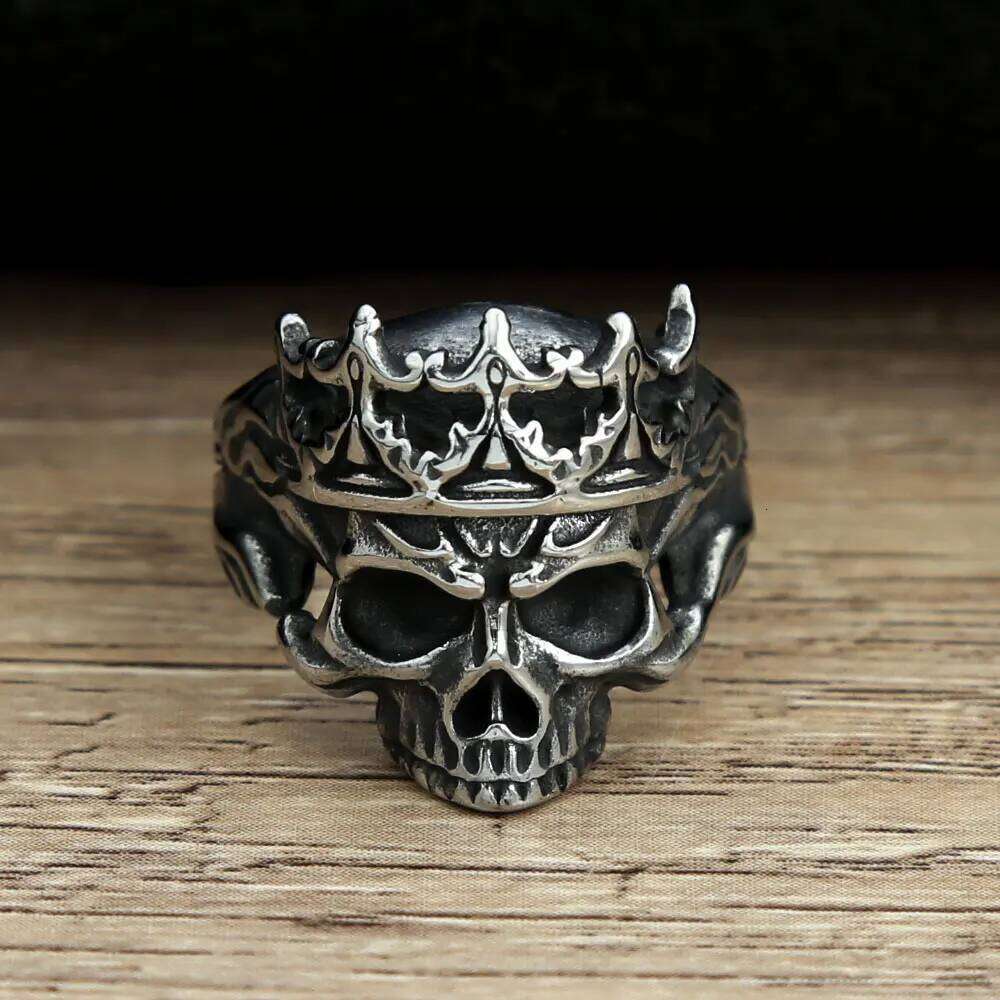 Vintage Gothic Crown Caarium Skull Punk Ring Men 316L Stainless Steel Halloween Fashion Jewelry Gift For Boyfriend Size 7-13