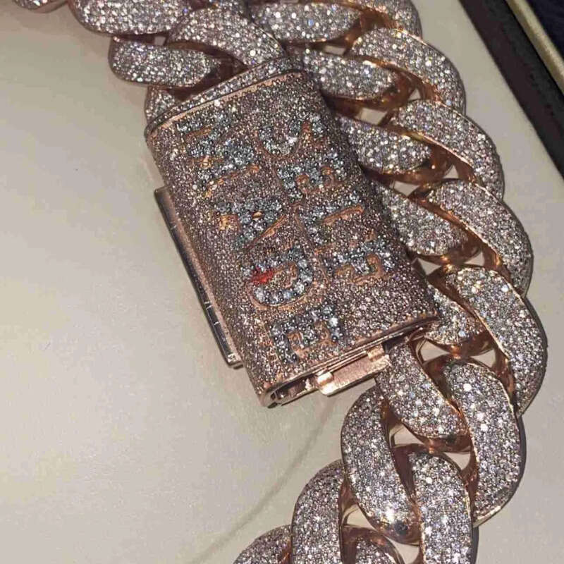 Pendant Necklaces Zuanfa Jewelry Hip Hop Rose Gold Made Miami VVS Moissanite Dia Cuban Link Chain with Custom Name Clasp 25M
