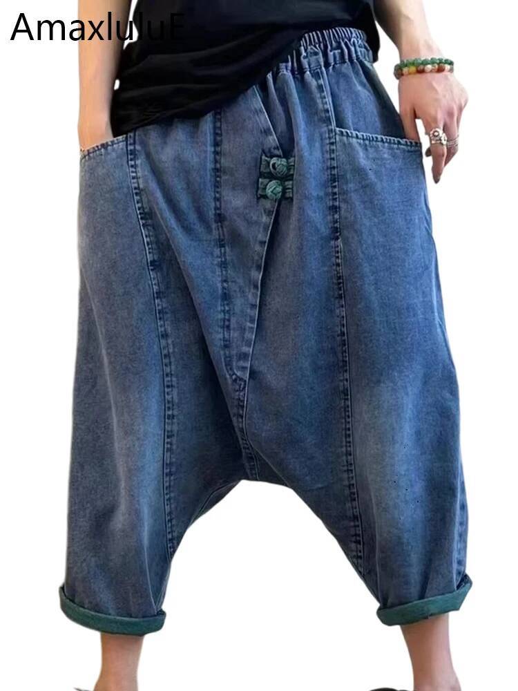 AmaxluluE 2025 Summer Chinese Loose Cross Pants Womens Casual Haruku Jeans Ladies Classic Vintage Denim Trousers dongdumaoyi
