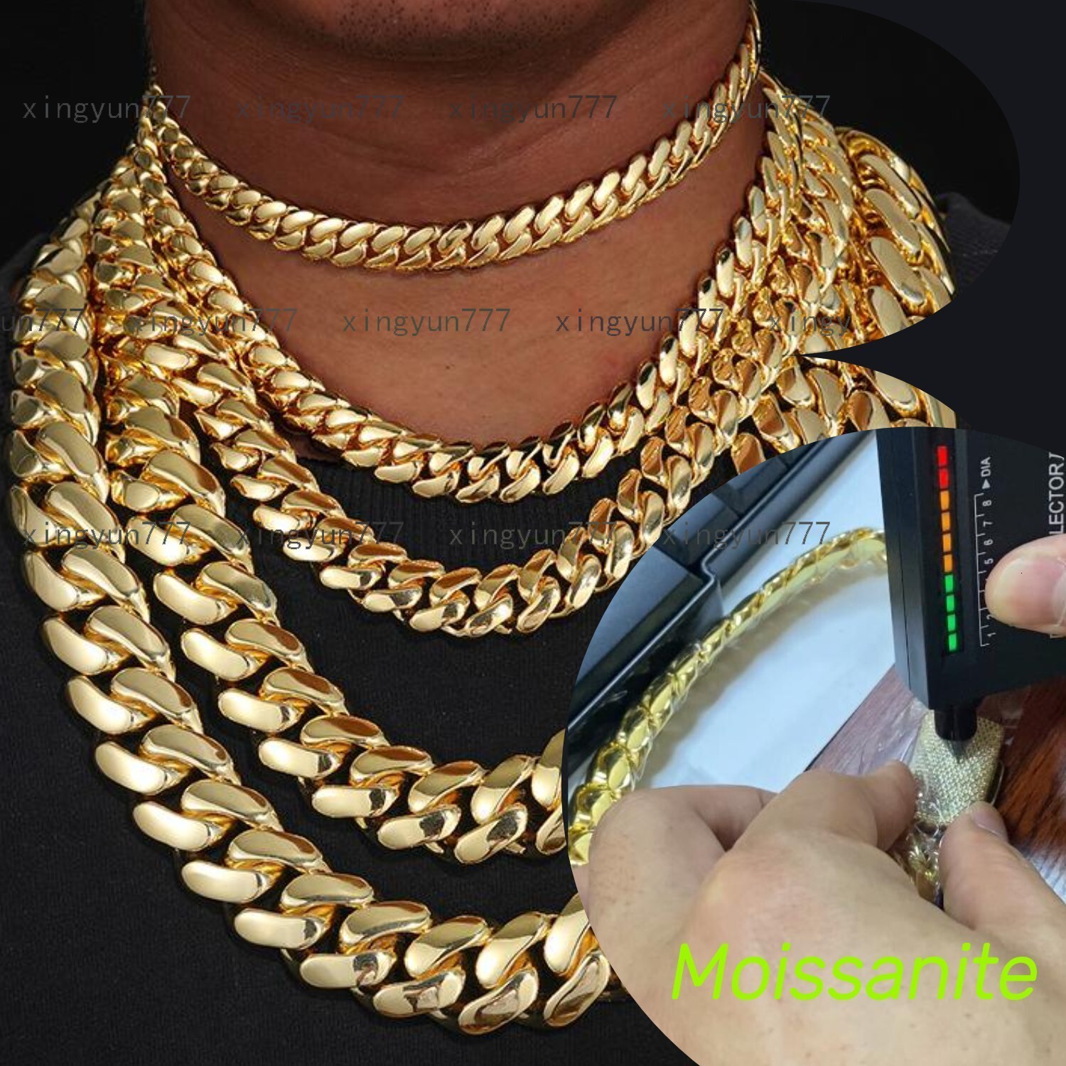 Customized Moissanite Cuban Chain Bracelet Necklaces 14K 18K Gold Plated Solid Miami Cuban Link Chain Hip Hop for Men