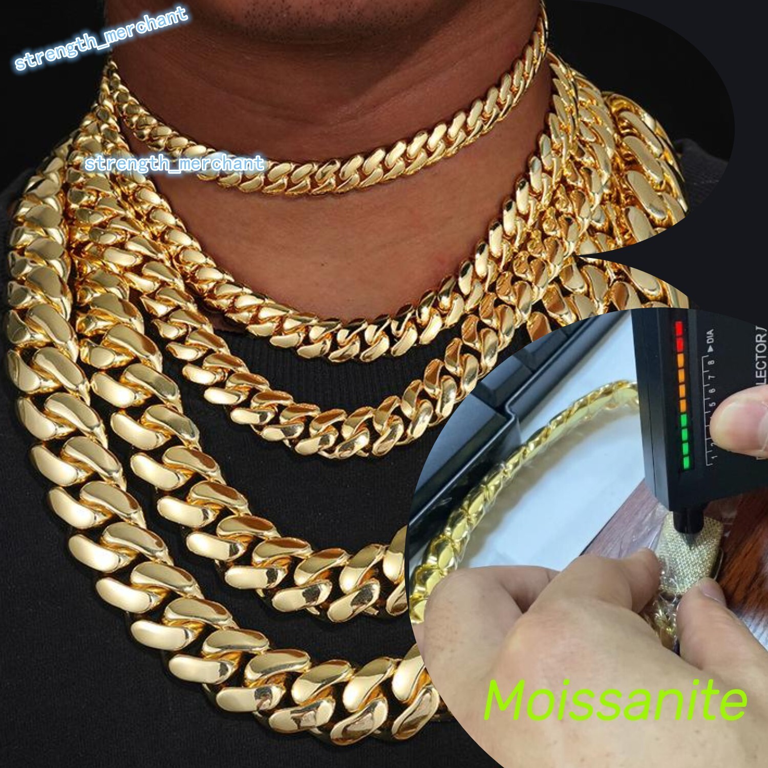 Customized Moissanite Cuban Chain Bracelet Necklaces 14K 18K Gold Plated Solid Miami Cuban Link Chain Hip Hop for Men