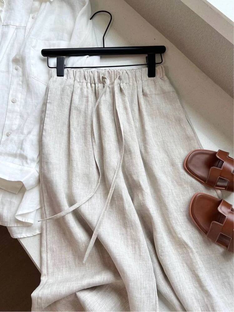 High Waist Linen Women Wide Leg Summer Thin Loose Casual Pants Haruku Korean Solid All Match Straight Trousers dongdumaoyi