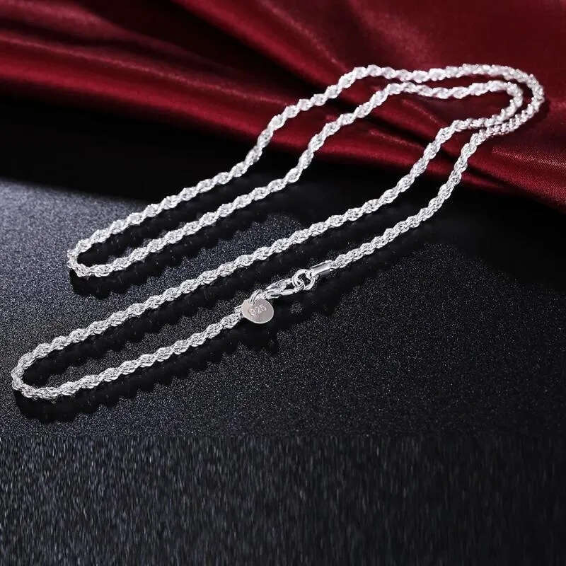 Chains Sterling Sier Necklace 16-24 Inches 3MM Twisted Rope Chain For Women FashionCharm Jewelry Gifts