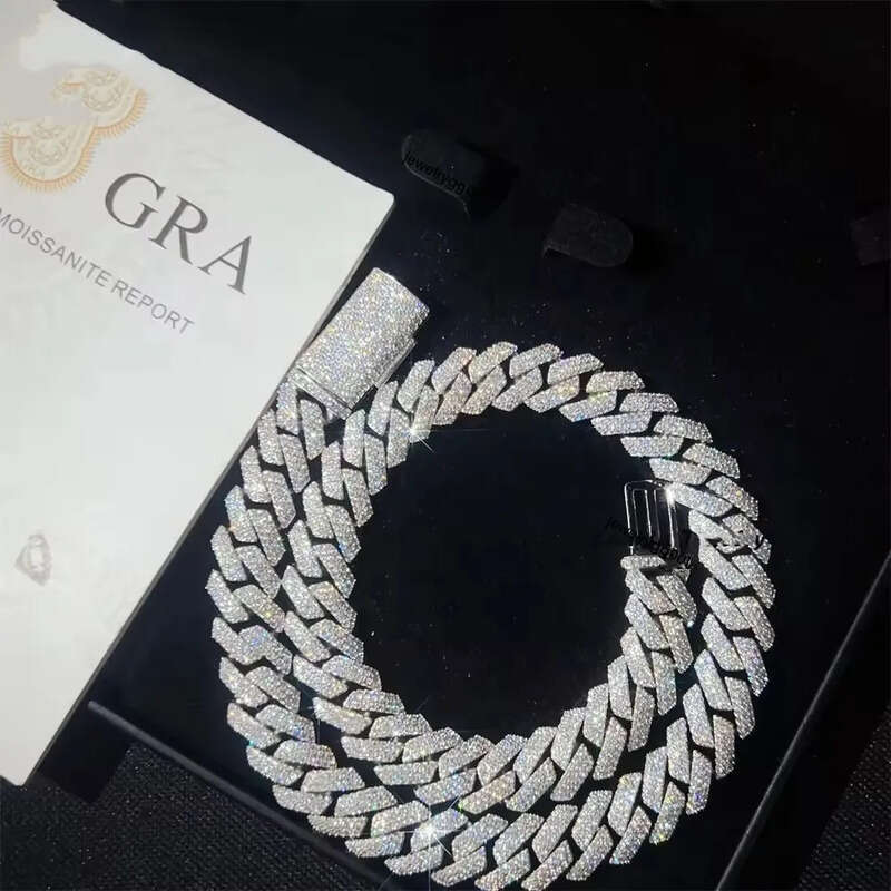 Cuban Link Necklace 3 Row Moissanite 20MM W Gold Chains for Men Prong Chocker S Personalize Iced Out Chain Hip Hop Designer Jewelry