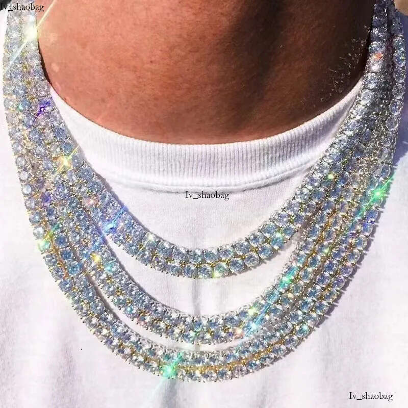 Hip Hop Tennis Chains Jewelry TopBling 5A Zircon Dia Necklaces Spring Clasp Real Gold Plated 3mm 4mm 5mm