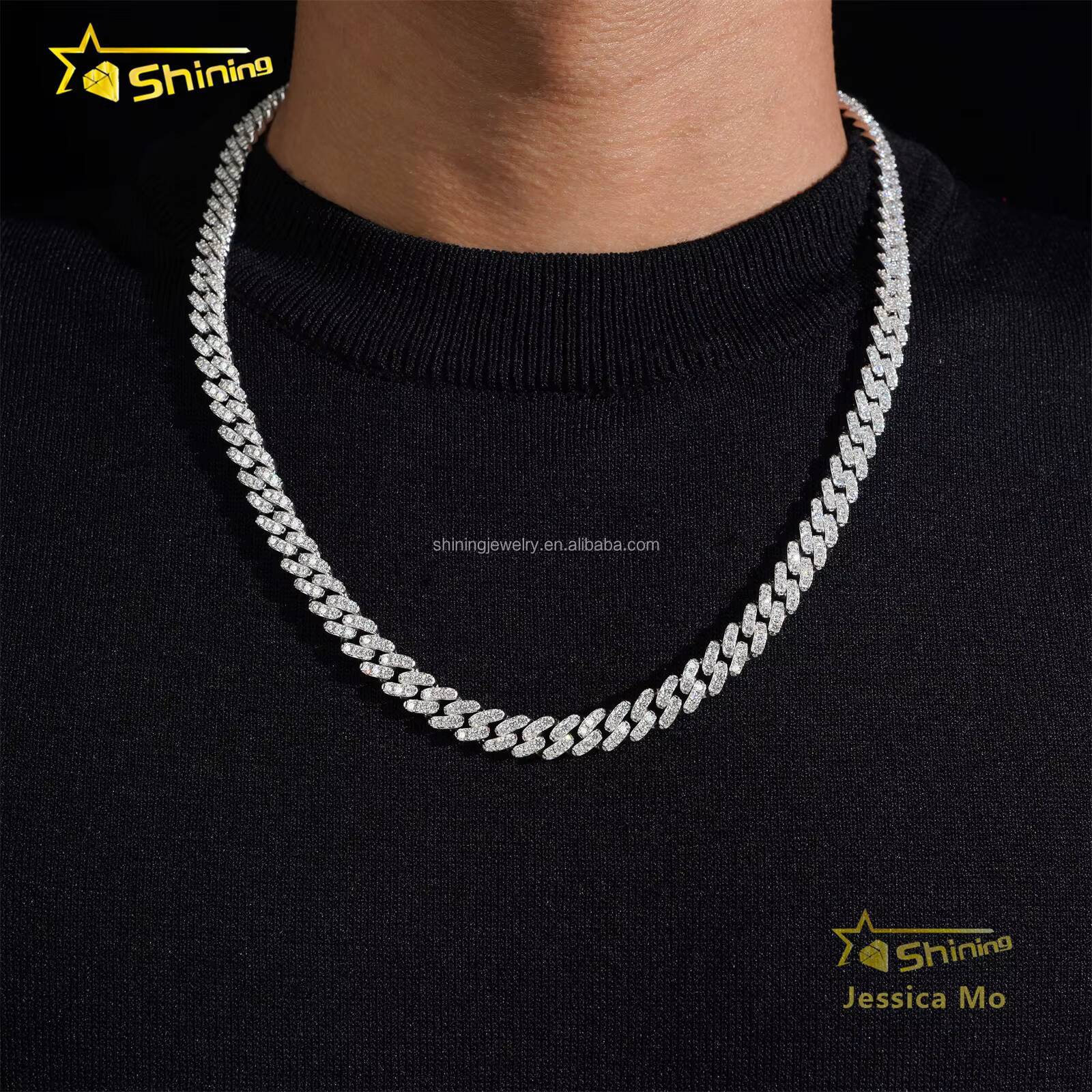 8mm One Row Stone Prong Setting GRA Certificate S925 Solid Silver Iced Out VVS Moissanite Miami Cuban Link Chain Bracelet Set