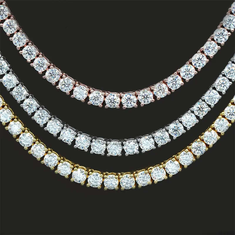 Pass Dia Tester VVS1 D Color With GRA Certificate Moissanite Chain For Women Solid Sier 3MM W Tennis Necklace Hip Hop Jewelry Woman Christmas Gift