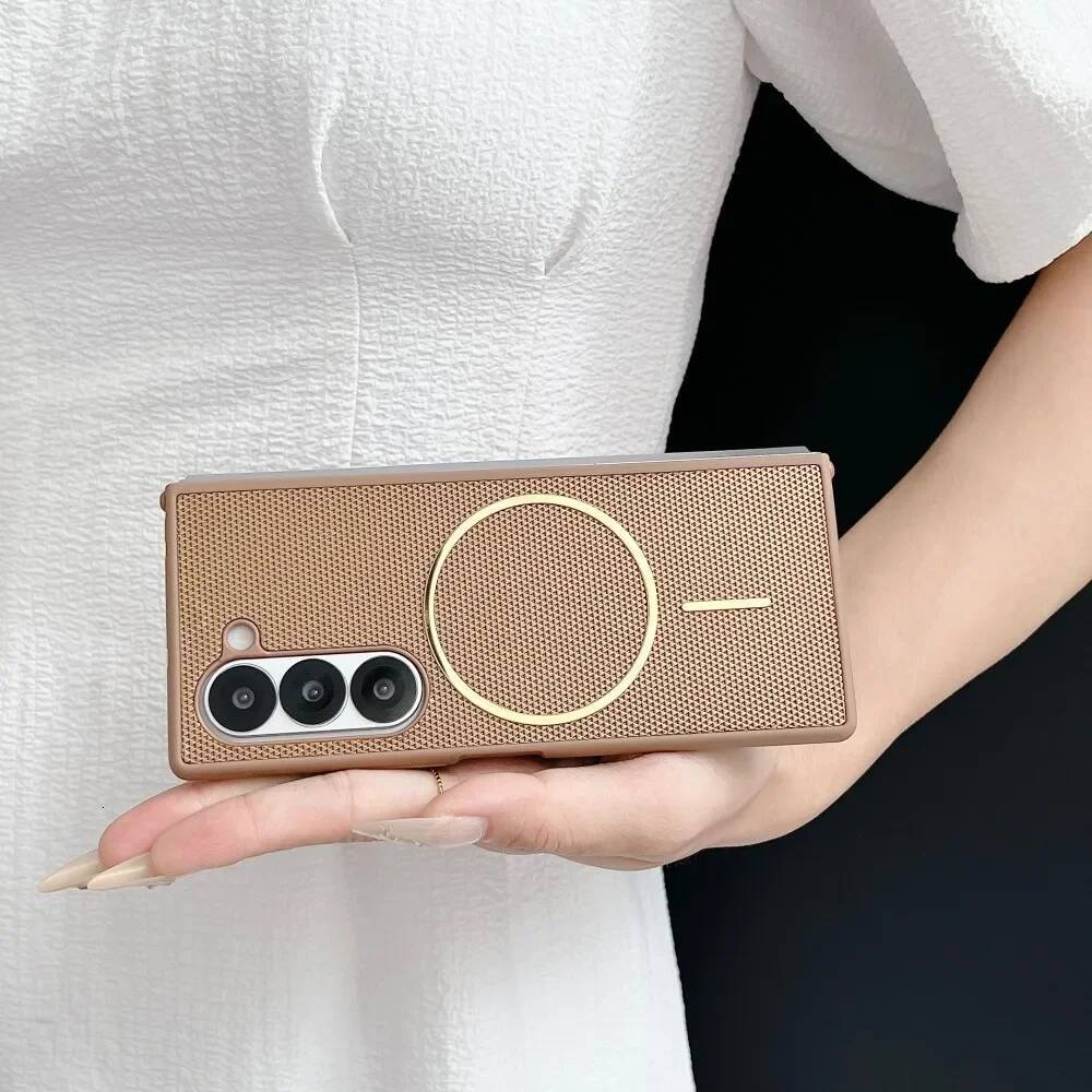 Light PU Matte Slim Solid Color Phone Cases for Samsung Galaxy Z Fold 7 6 5 4 3 Magnetic Wireless Charge Protective Cover