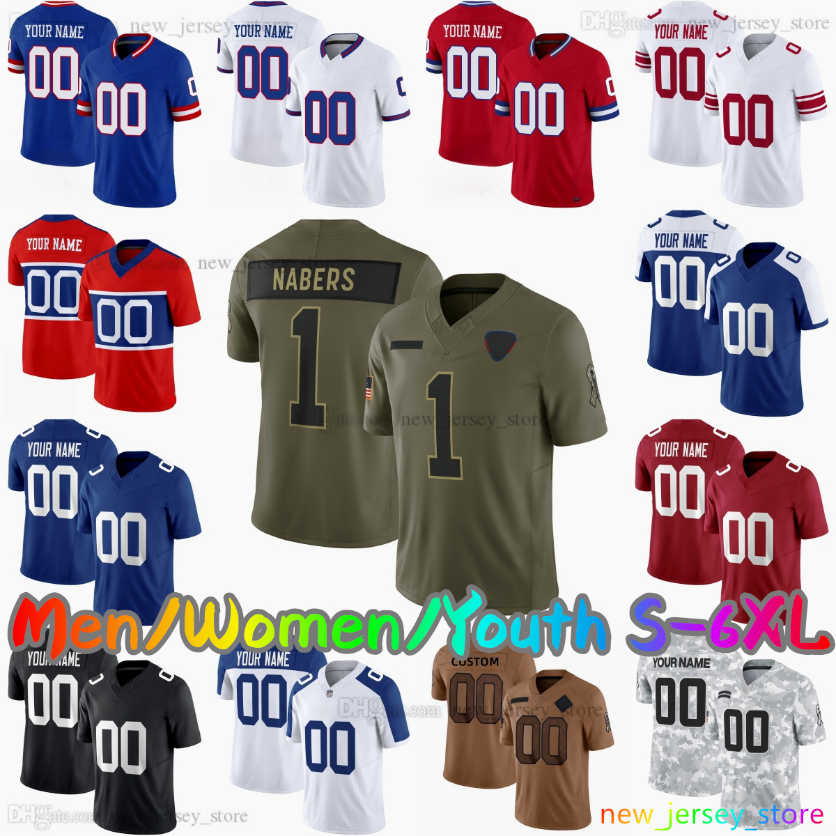 2025 Custom S-6XL DIY 44 Cam Skattebo Football Jersey 6 Jaxson Dart 51 Abdul Carter 5 Kayvon Thibodeaux 13 Jalin Hyatt 1 Malik Nabers 3 Russell Wilson Stitched Jerseys