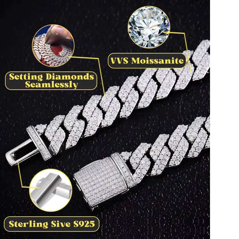 8MM Full Moissanite Chain Bracelet for Men Women Certified 100% Sterling Sier Hip Hop Cuban Link Male Jewelry Gift
