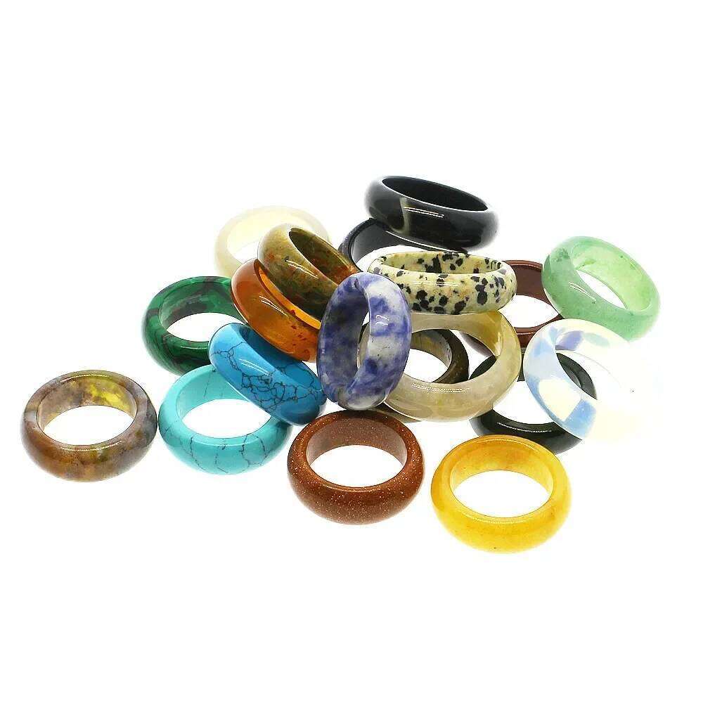 Natural semi-precious Stone Attractive Unisex Ring Jewelry Agate Various Gemstone Rings Two Models Face Width 6/8mm