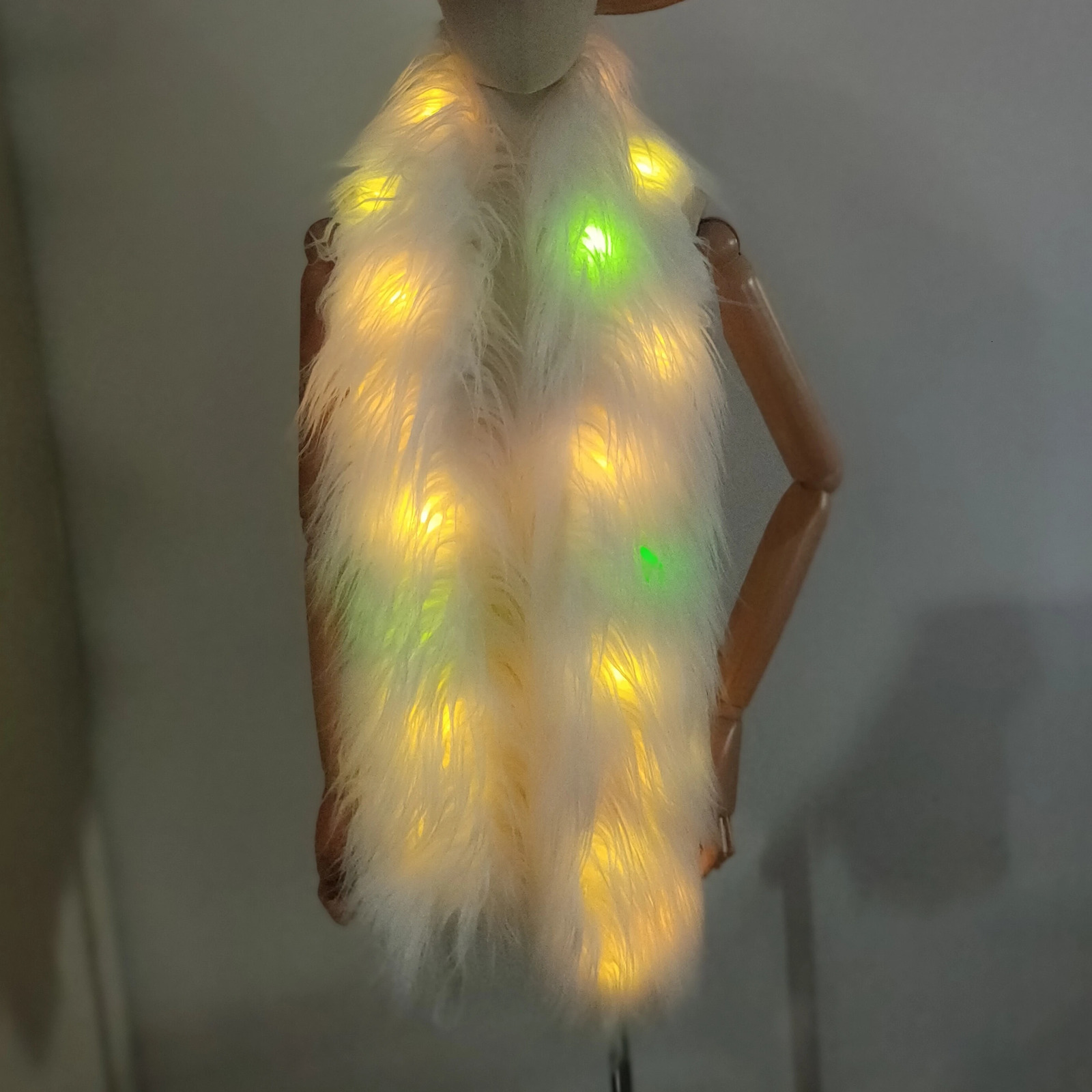 Autumn and winter faux fur fashion casual holiday party LED glow warm scarf 250930