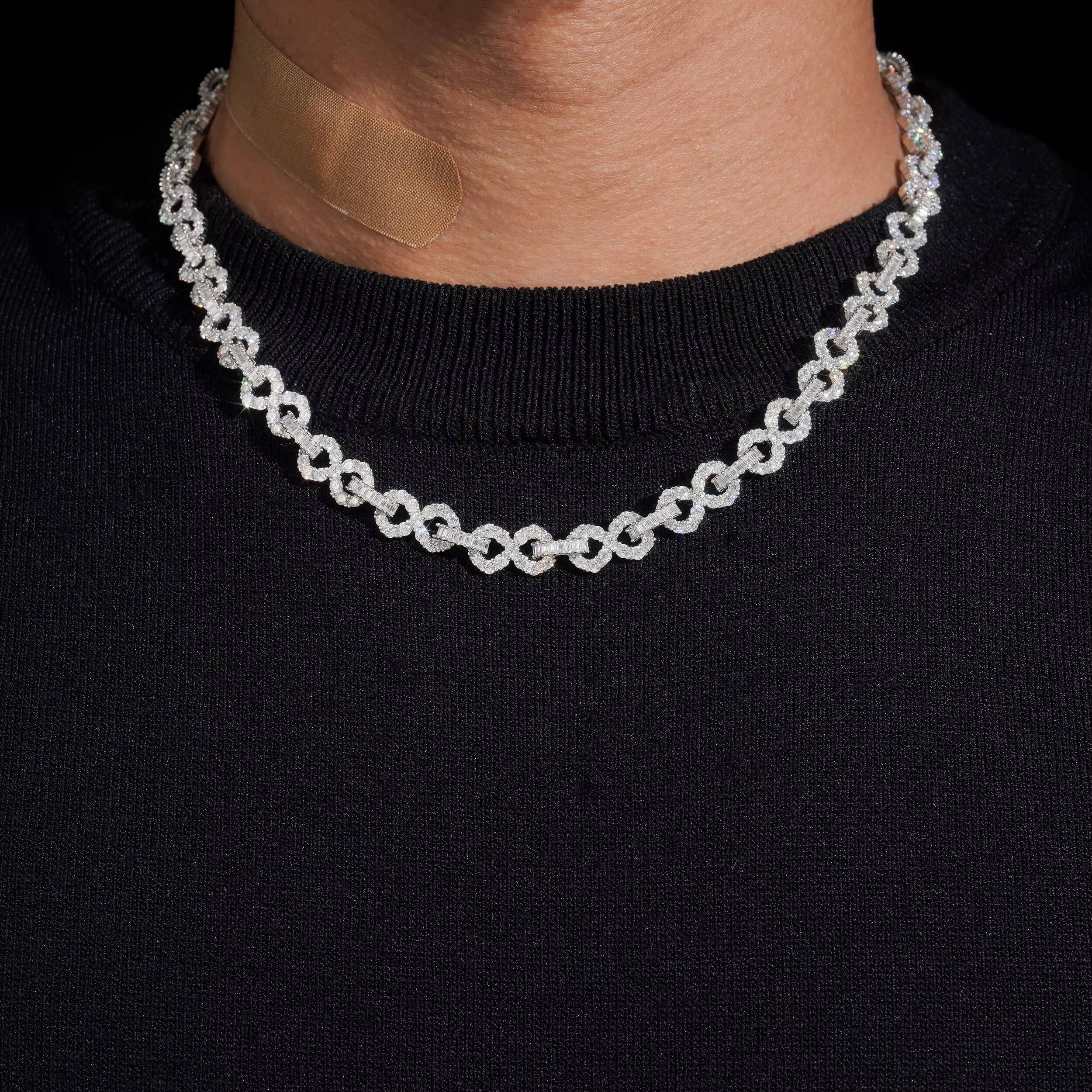 925 Sterling Silver 8MM Infinity Link Chain Necklace VVS Moissanite Diamond Hip Hop Jewelry