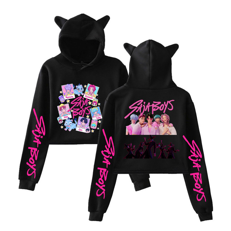 KPop Demon Hunters Huntrix Saja Boys Cat Ear Kid's Hoodies Kid Adult Parent child Crop Top Pullover Streetwear Hoodies with Anime Graphic for K-P