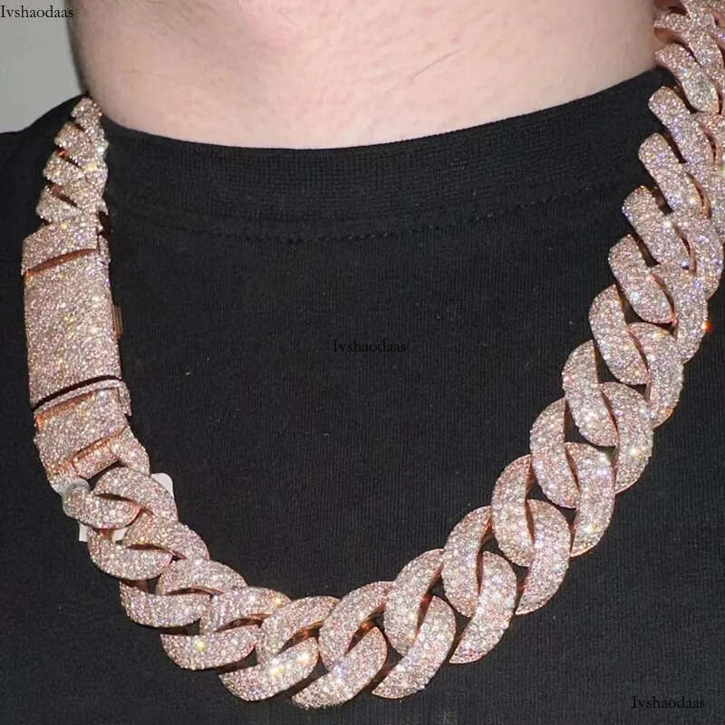 Custom Heavy Sier for Men 13mm-22mm Width S Solid Rose Gold Plated VVS Moissanite Dia Cuban Link Chain