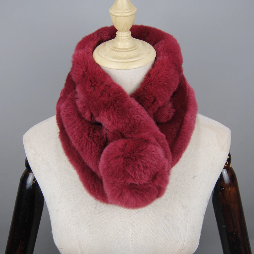 2025 Womens Cute Super Soft Real Rex Rabbit Fur Scarf Lovely Girls Winter Big Rex Rabbit Fur Ball Scarf 250929