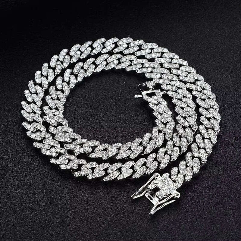 DHCollections Cuban Link Chain for Men Women 9mm Wide Iced Out Rhinestone Bling Fashion Jewelry Hip Hop Style Sier Necklace Adjustable