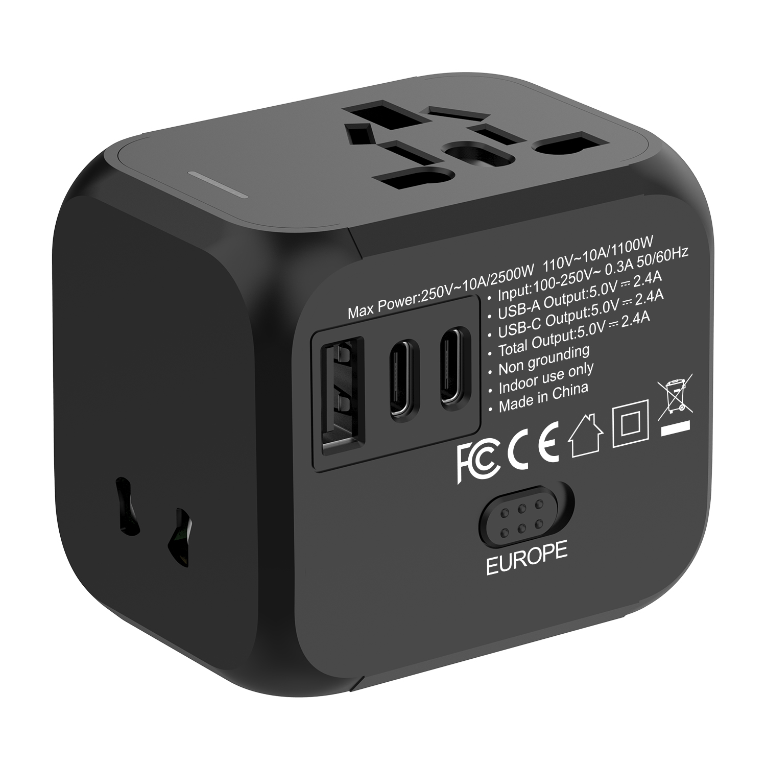 Universal Travel Adapter Travel Plug Adapter for US/EU/UK/AUS 2 USB A and 1 USB C Power Adapter Dual Fuses Eight Protection Portable Universal Socket 