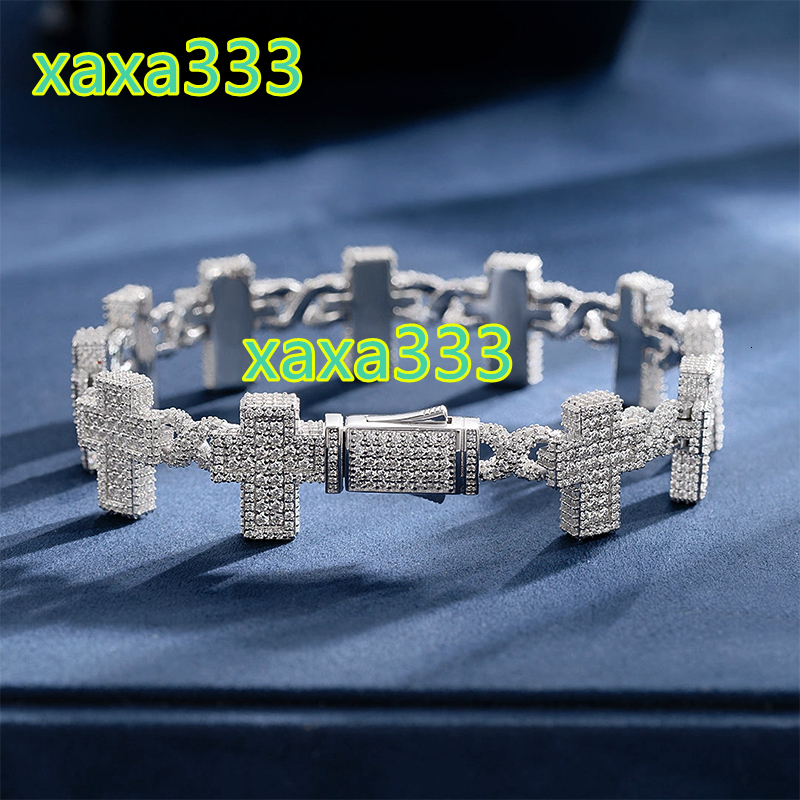 Luster Holy White Gold Plated 925 Sterling Silver Metal 16mm Cross Link Moissanite Cuban Bracelet