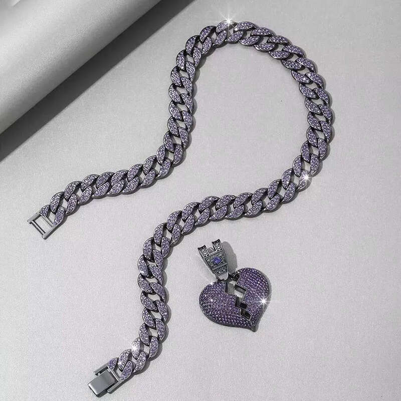 DHCollections Unisex Hip Hop Heart Break Pendant Necklace Punk Style with Dia Pearl Zircon Stainless Steel & Zinc Alloy Chains for Gift