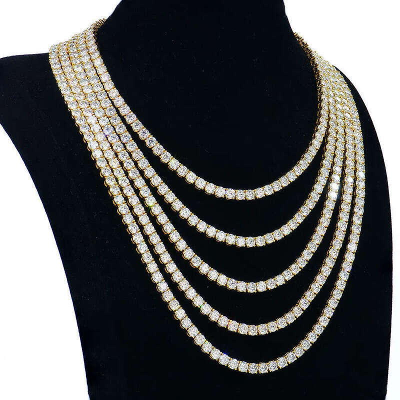 Pass Dia Tester VVS1 D Color With GRA Certificate Moissanite Chain For Women Solid Sier 4MM W Tennis Necklace Hip Hop Jewelry Woman Christmas Gift