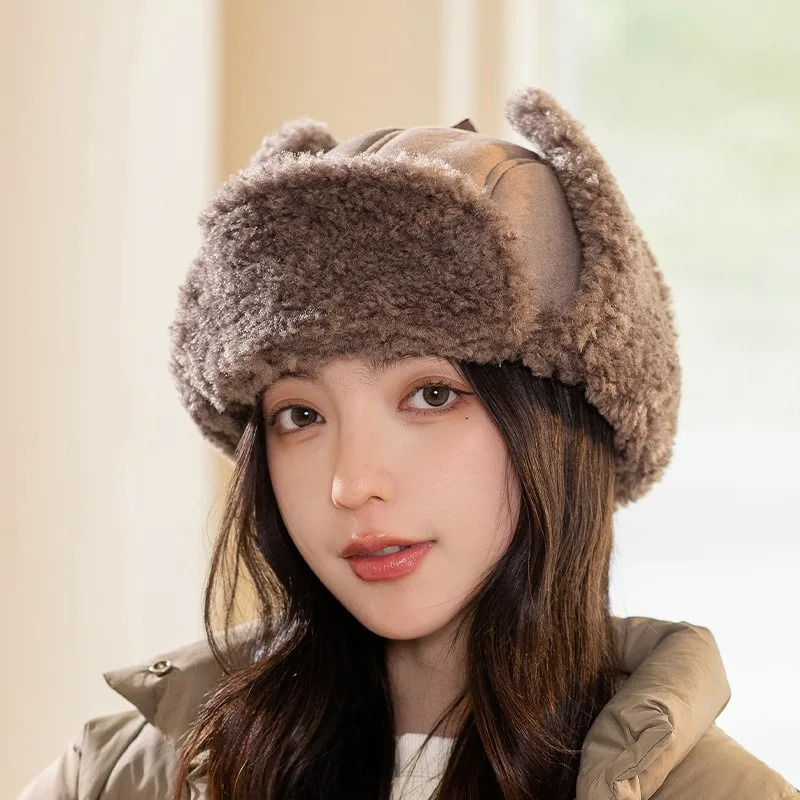 Winter Warm Lei Feng Hat Women Thickened Coldproof Northeast Cycling Ear Protection Suede Versatile Windproof Cotton Bomber Hat 250930