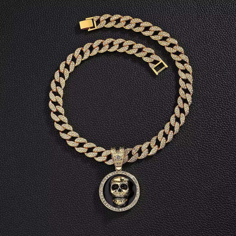 DHcollection 15MM Miami Cuban with Skull Pendant Chain for Men's Hip Hop Rapper Choker