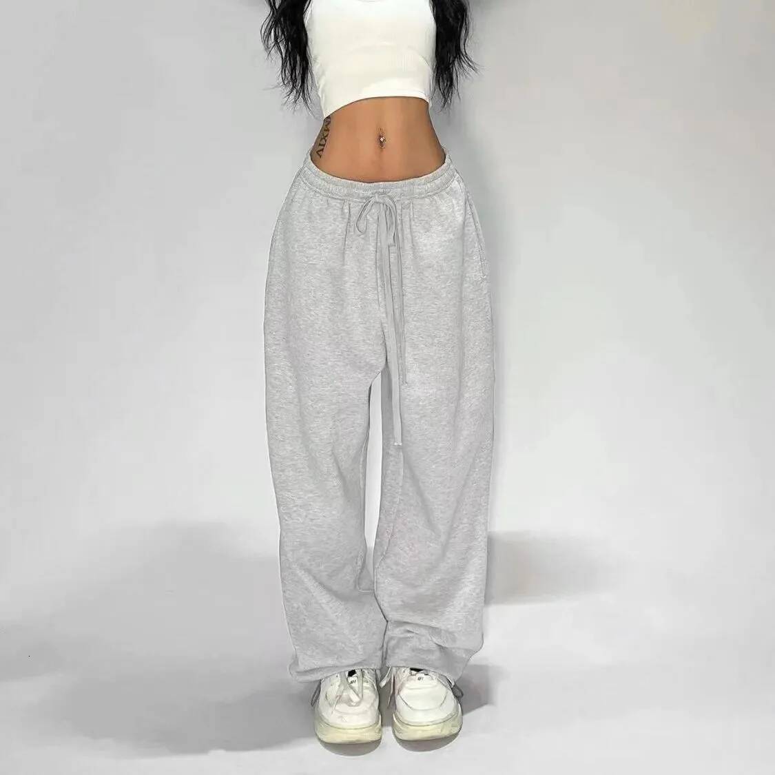 Retro Y2K Baggy Pants Fashion Women Pocket Elastic Waist Oversized Vintgae Wide Leg Pant Casual Streetwear Sweatpant Trousers dongdumaoyi